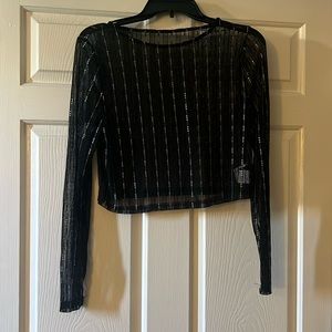 SHEIN Privé Plus Striped Pattern Mesh Top